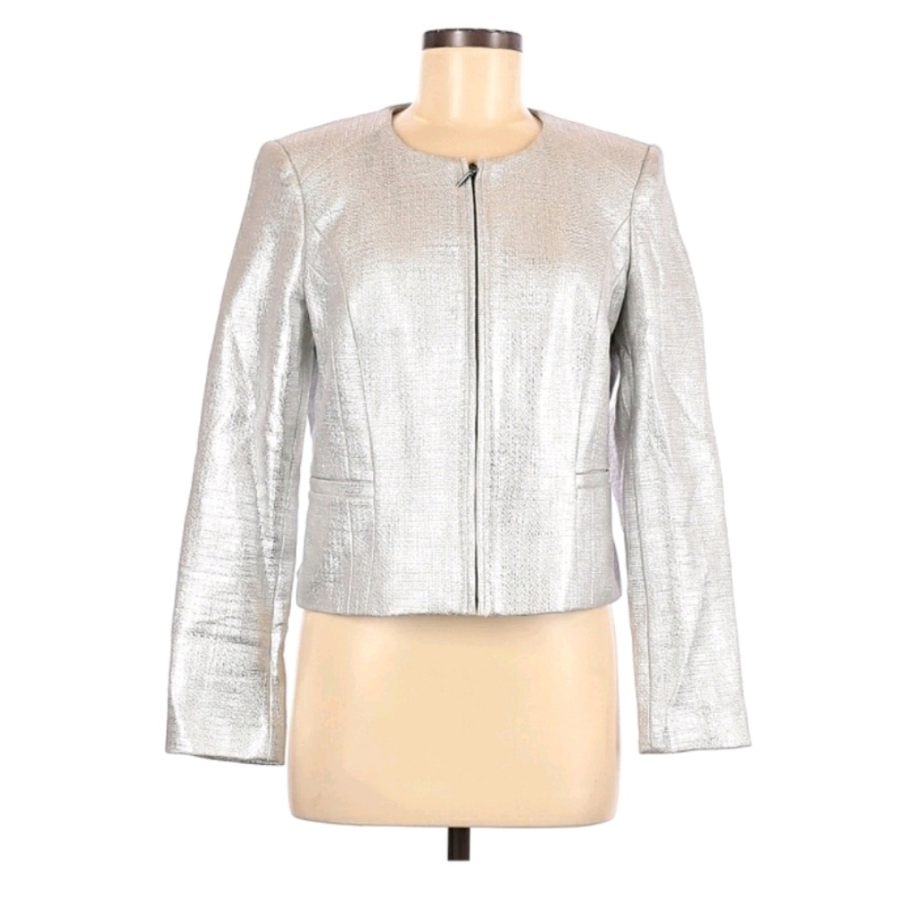 Metallic Silver Zip Up Jacket